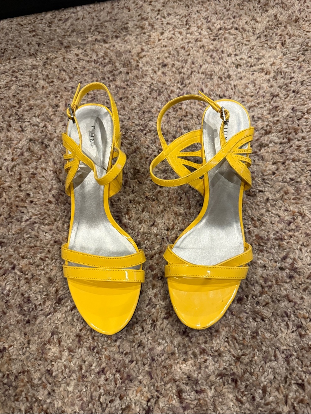 Women's Yellow Patent Strappy Heels with Ankle Buckle
